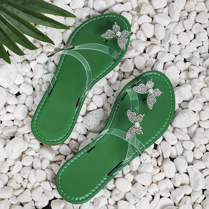 Stylish Butterfly Rhinestone Slides - Lightweight, Slip-On, Flat, Comfortable, Beach Vacation Essential - Perfect for Women of All Ages