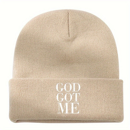 1pc Unisex Embroidered GOD GOT ME Knitted Beanie Hat - Skullies & Beanies with Unique Design, Ideal Gift Choice for Men and Women