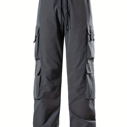 Mens Comfortable Loose Solid Cargo Pants - Multiple Spacious Pockets, Adjustable Casual Drawstring Waistband, Comfortable Loose Fit - Perfect for Outdoor Enthusiasts and Adventurers