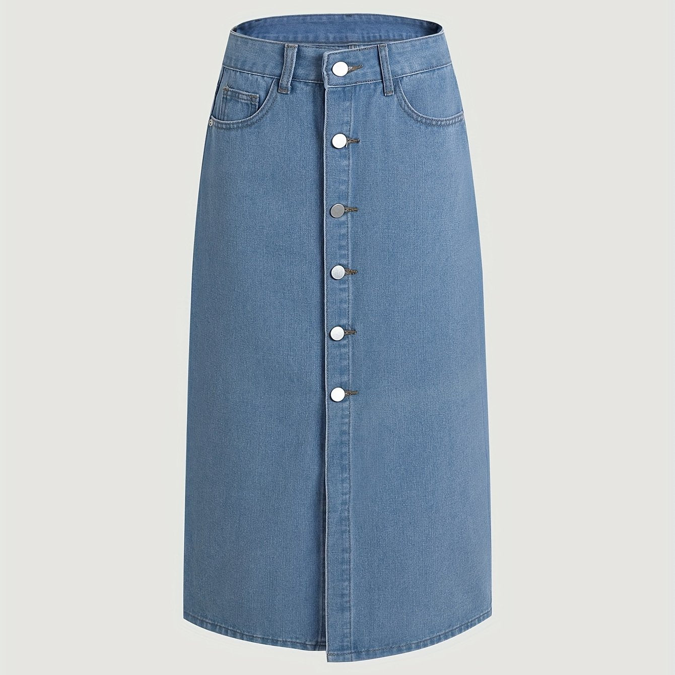 High-Waisted Relaxed-Fit Denim Skirt - Button-Up Front Closure, Comfortable High-Quality Denim Material - Vibrant Blue Color, Womens Casual Fashion Essential