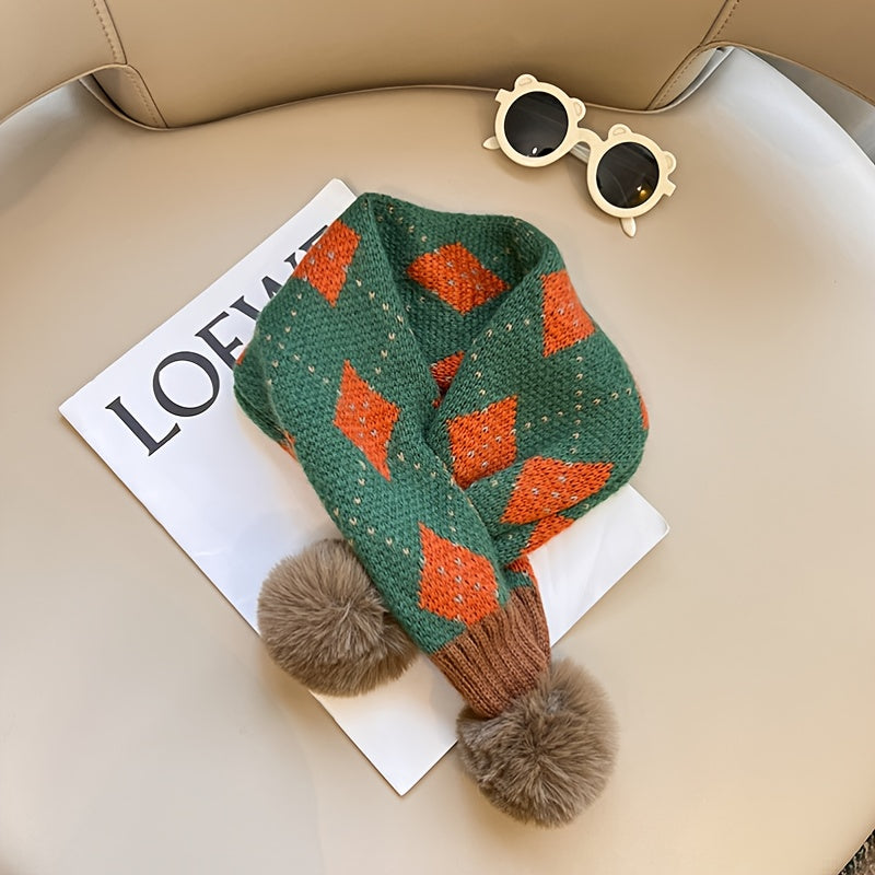 1pc Winter Christmas Tree Boys And Girls Knitted Jacquard Scarf, Wool Thread Cross Hanging Wool Neck Warmer