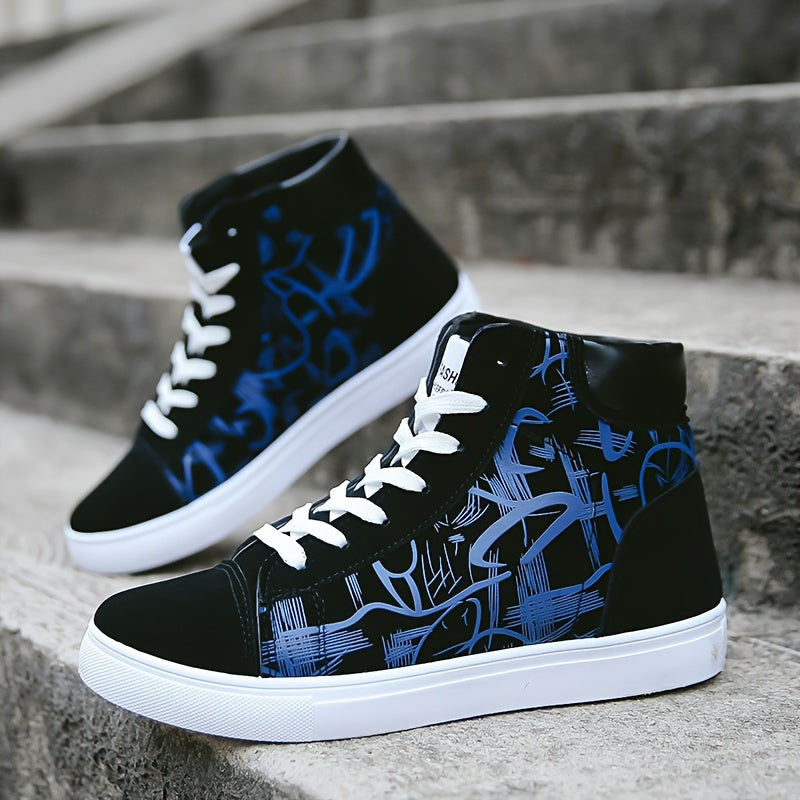 Vintage Casual Mid-Top Skateboarding Sneakers for Men, Minimalist Solid Color Lace-Up Shoes with Fabric Upper and PVC Sole, Breathable Inner, All-Season Comfortable Round Toe Skate Shoes for Daily & Casual Use