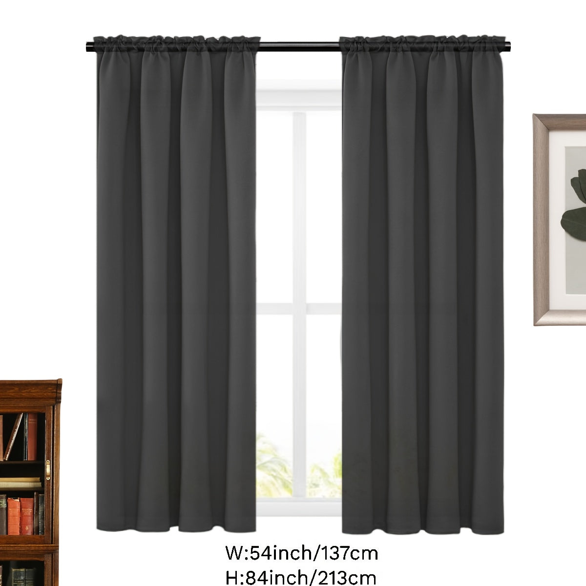 2 Panels Solid Color Simple Rod Pocket Curtain Light Filtering Curtains, Suitable For Living Room, Office Home Decor