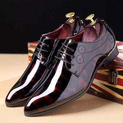 Elegant Men's Oxford Brogue Shoes - Lace-Up Pointed Toe, Durable & Comfortable for Wedding, Business & Office Wear, All-Season Design
