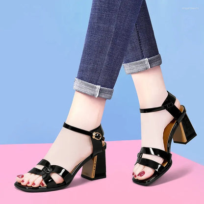 Dress Shoes Brand High Heels Buckle With Thick Heel Peep Toe Sandals Retro Women Summer  Waterproof Fashion Women's Occupation