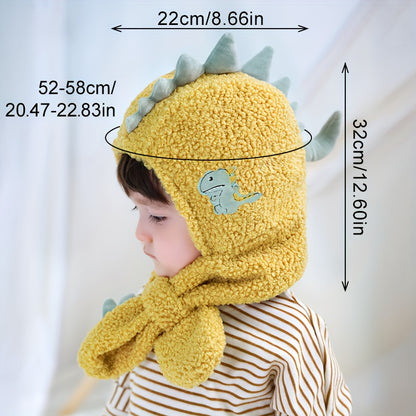 Cozy Dinosaur Plush Baby Hat & Scarf Set - Warm, Thick Ear Protection For Boys And Girls, Perfect For Fall/Winter