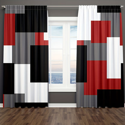 2-Panel Plaid Pattern Window Curtains - Rod Pocket Design, Thermal Insulation, Light Blocking, Privacy Protection - Stylish Red White Grey Black Decor for Living Room Bedroom