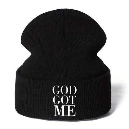 1pc Unisex Embroidered GOD GOT ME Knitted Beanie Hat - Skullies & Beanies with Unique Design, Ideal Gift Choice for Men and Women