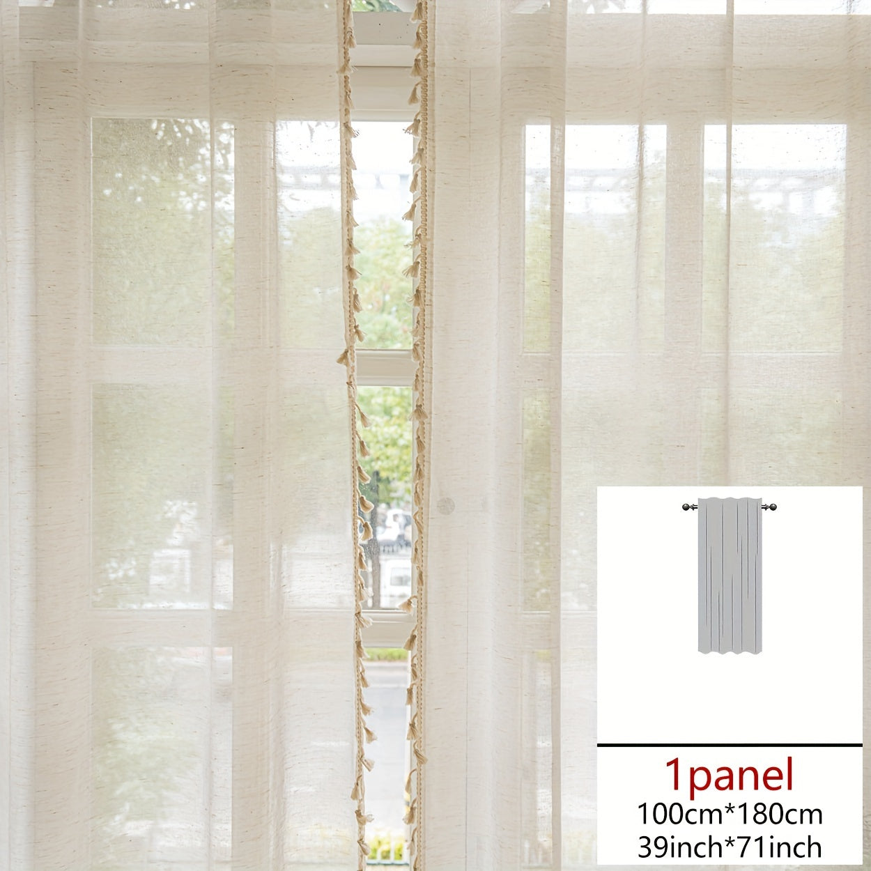 1pc Luxurious Bohemian Cotton and Linen Lace Curtain with Tassel - Elegant Rod Pocket Design for Kitchen, Bedroom, Study, Cafe, Living Room - Home Decor Essential with Natural Texture and Chic Style