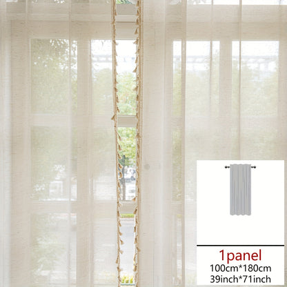 1pc Luxurious Bohemian Cotton and Linen Lace Curtain with Tassel - Elegant Rod Pocket Design for Kitchen, Bedroom, Study, Cafe, Living Room - Home Decor Essential with Natural Texture and Chic Style