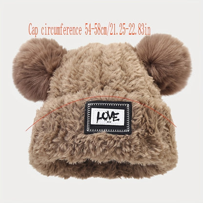 2pcs+1pair/set Labelled Lettering Double Balls Knit Hat & Scarf & Gloves For Autumn And Winter Outdoor, Ideal choice for Gifts