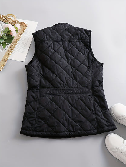 Women's Casual Polyester Vest - Sleeveless, Mock Neck Chic, Easy-Care, Durable Outerwear in Solid Colors