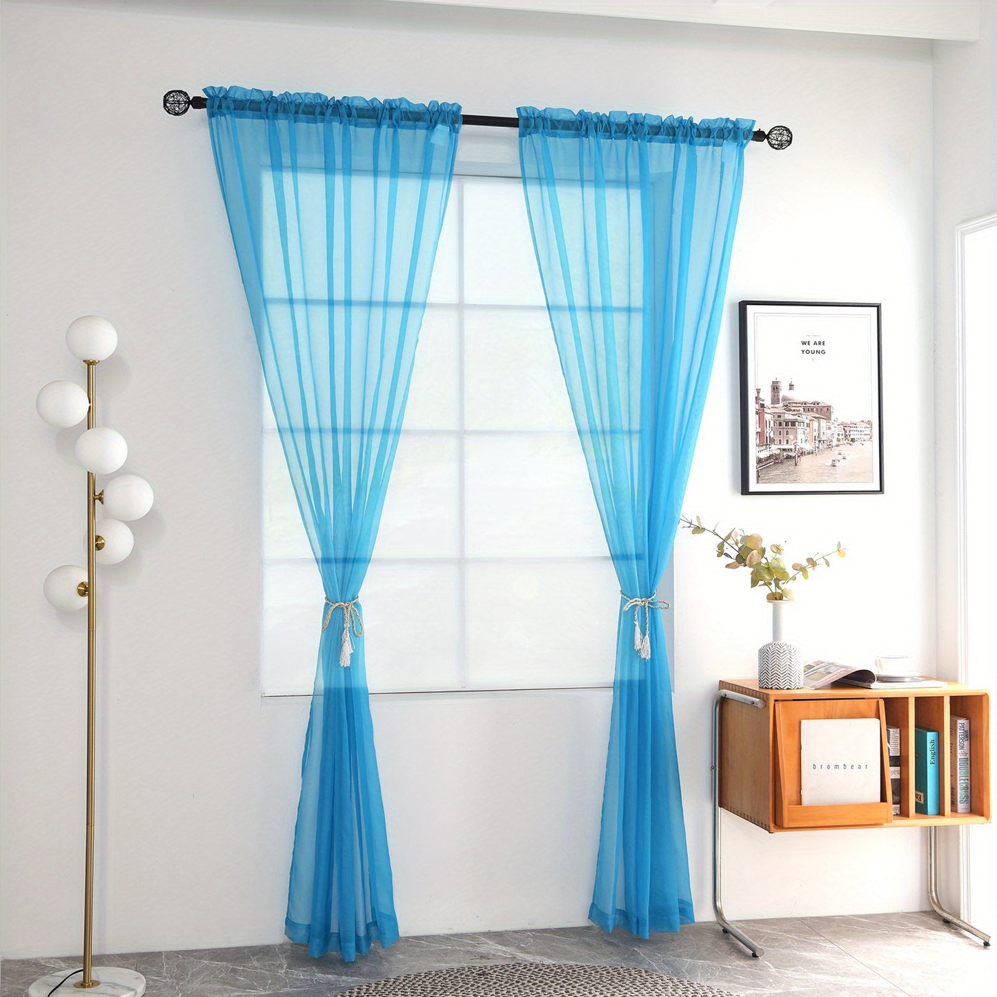 2pcs Sheer Voile Window Treatment Rod Pocket Curtains, For Kitchen Bedroom Living Room Drapes, Sunlight Filtering Privacy Protected Bedroom Living Room Office Home Decor