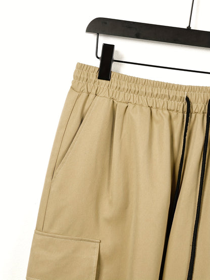 Relaxed Fit Streetwear Cargo Pants for Men - Comfortable Drawstring Waist, Multiple Functional Pockets, All-Season Outdoor and Leisure Wear, Ideal for Work and Daily Life