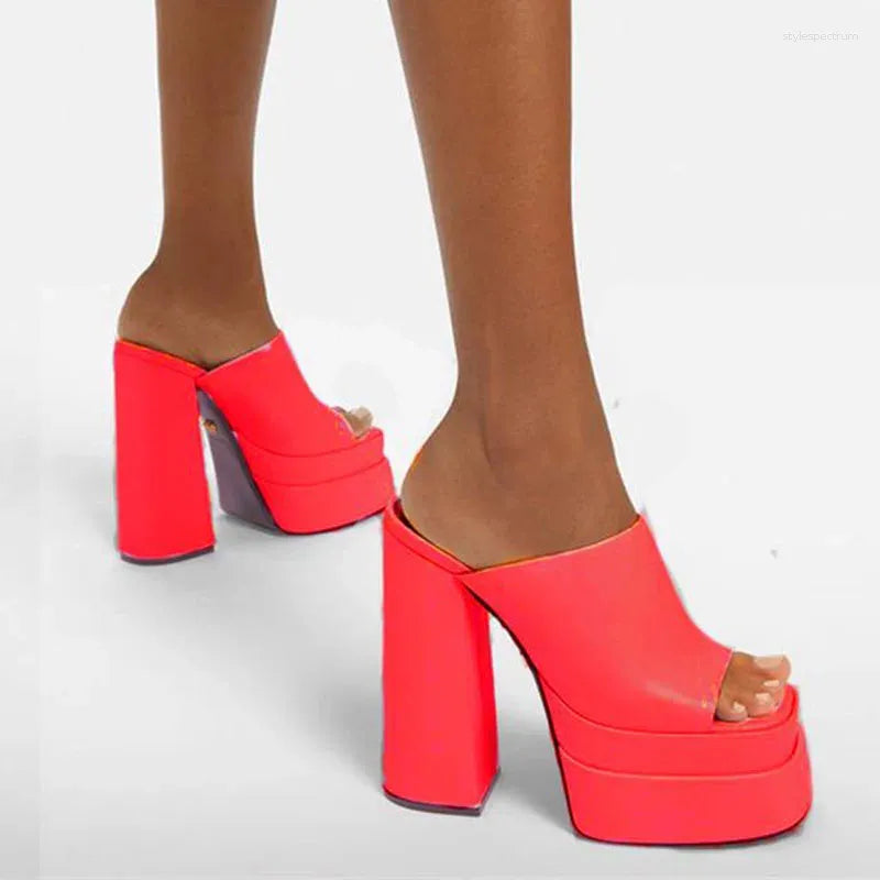 Slippers Shoes Fashion Women Sandals Peep-Toe High-Heeled Thick Sole Chunky Heel High Heels Woman Sexy Slip On