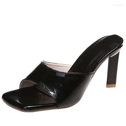 Slippers Women  Summer Open-toe Square Toe Stiletto Ladies Sandals And Large Size High-heeled Zapatos Mujer