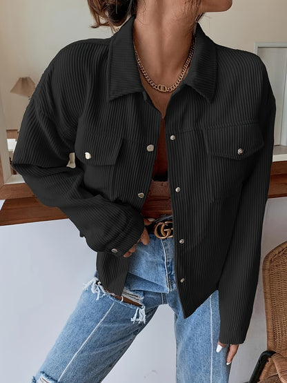 Stylish Corduroy Long Sleeve Button Front Jacket - Casual Jackets for Women with Elegant Design, Perfect for Spring and Fall Season - Soft, Comfortable, and Versatile Outerwear