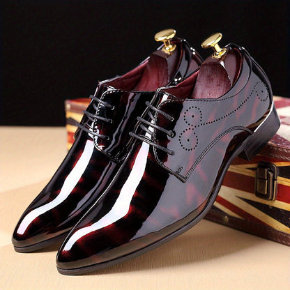 Elegant Men's Oxford Brogue Shoes - Lace-Up Pointed Toe, Durable & Comfortable for Wedding, Business & Office Wear, All-Season Design
