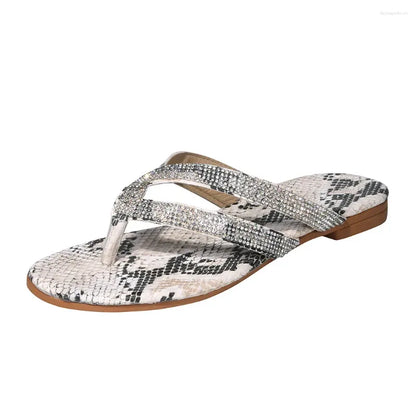 Slippers Summer Women Crystal Flip Flops Fashion Rhinestone Flat Heel Peep Toe Elegant Beach Outdoor Slides Femme