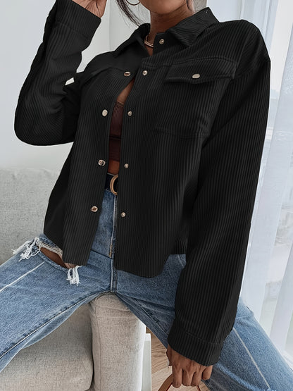 Stylish Corduroy Long Sleeve Button Front Jacket - Casual Jackets for Women with Elegant Design, Perfect for Spring and Fall Season - Soft, Comfortable, and Versatile Outerwear