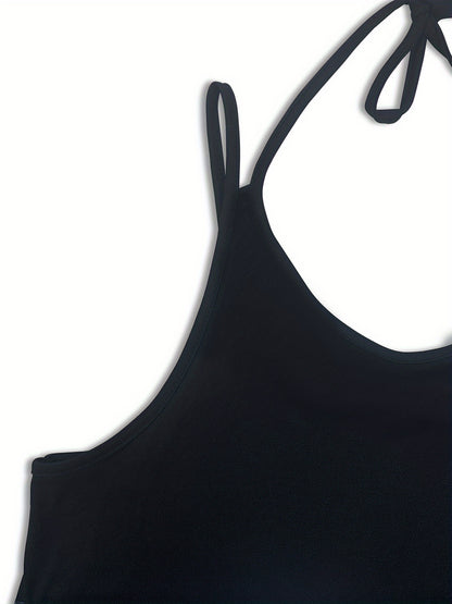 Letter Print Curvy Hem Cami Dress, Sexy Sleeveless Spaghetti Strap Loose Maxi Dress, Women's Clothing