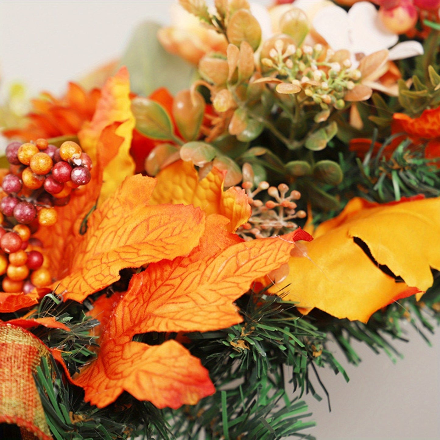 21" Fall Wreath for Front Door Decor with Sunflowers, Peony, Maple Leaves and Berries Autumn Harvest Thanksgiving Decoration