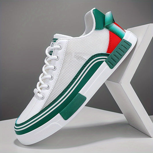 Men's Breathable Mesh Skate Sneakers - Fashionable & Comfortable Casual Shoes for All Seasons, Versatile Streetwear with Lace-Up Closure