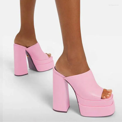 Slippers Shoes Fashion Women Sandals Peep-Toe High-Heeled Thick Sole Chunky Heel High Heels Woman Sexy Slip On