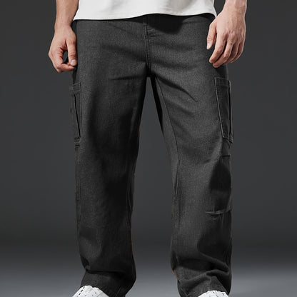 Relaxed Fit Mens Cargo Pants - Multi-Pocket, Washed, Non-Stretch Denim with Comfortable Causal Style for Outdoor Activities All-Year-Round