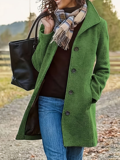 Solid Single Breasted Coat, Casual Long Sleeve Fall & Winter Outerwear, Women's Clothing