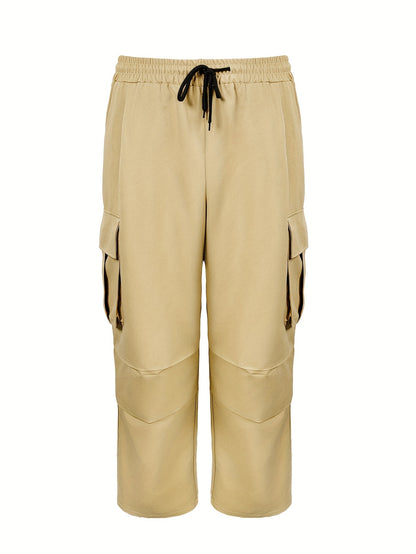 Relaxed Fit Streetwear Cargo Pants for Men - Comfortable Drawstring Waist, Multiple Functional Pockets, All-Season Outdoor and Leisure Wear, Ideal for Work and Daily Life