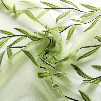 1pc Elegant Willow Leaf Strip Window Sheer Curtains for Home Decor - Rod Pocket Design for Kitchen, Bedroom, Study, Cafe, and Living Room
