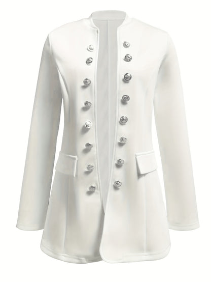 Stylish Solid Daily Open Front Long Sleeve Jacket - Classic Casual Outerwear with Buttons, Soft Fabric, Relaxed Fit, Versatile Wardrobe Essential for Women's Everyday Wear - Perfect for Work, Date, or Leisure Activities