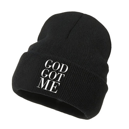 1pc Unisex Embroidered GOD GOT ME Knitted Beanie Hat - Skullies & Beanies with Unique Design, Ideal Gift Choice for Men and Women