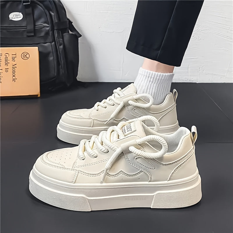 Men's Fashion Skateboard Sneakers Low Top Casual Sports Shoes with PU Leather and EVA Insole - Lace-Up Street Style Footwear for All Seasons