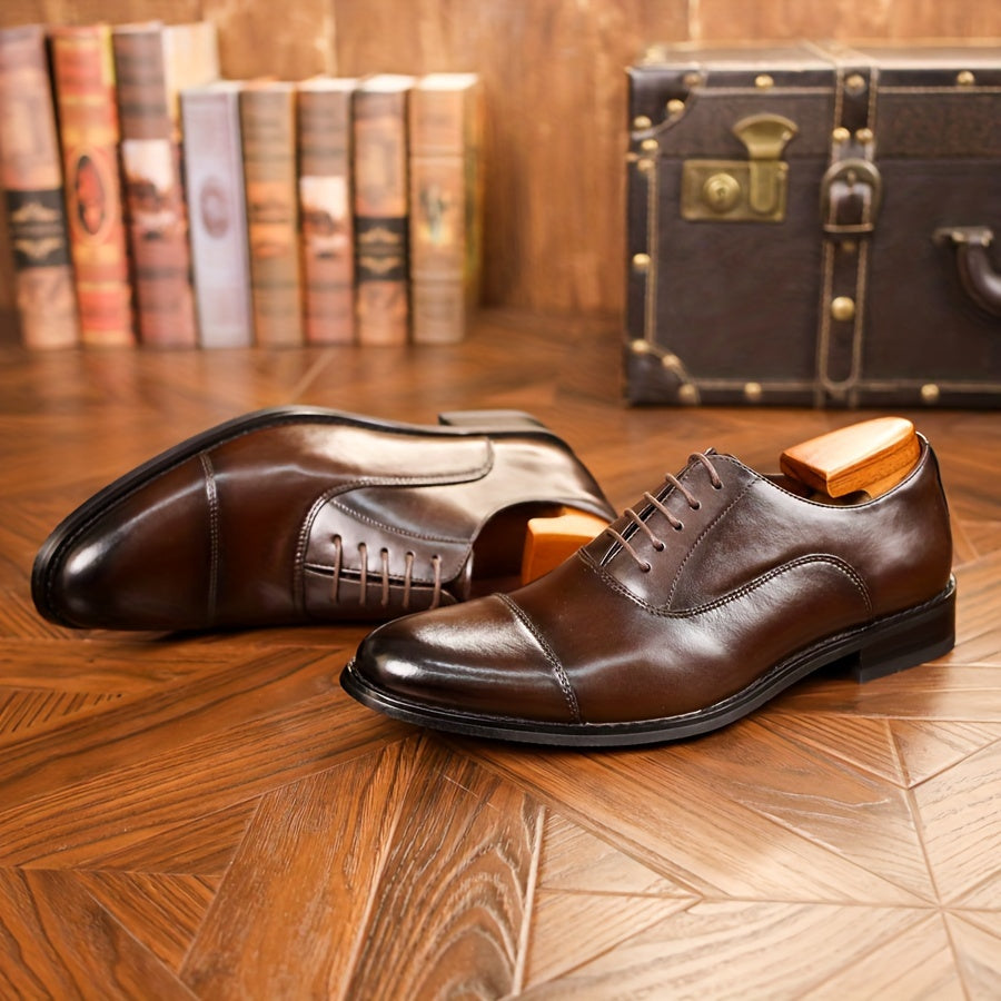 Mens Premium Vintage Oxford Shoes - Rich Solid Colors, Classic Cap Toe, Supreme Comfort, Anti-Slip & Durable - Stylish Formal Business Footwear
