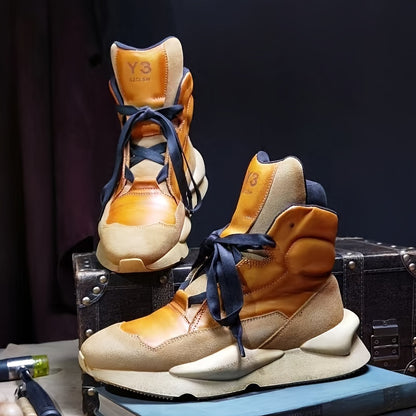 Men's High-Top Sneakers - New Release, Faux Leather Upper, Lace-Up Closure, Breathable Fabric Lining, Non-Slip Durable Sole, Alphabet & Assorted Designs, Available in Vibrant Colors, Sizes 39-44