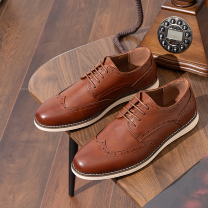 Classic Oxford Dress Shoes for Men - Premium Leather, Lace-Up Closure, Breathable Insoles, Slip-Resistant Soles, Business Casual Style, Perfect for Work, Wedding, Party - Black/Brown Color Options