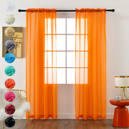2pcs Sheer Voile Window Treatment Rod Pocket Curtains, For Kitchen Bedroom Living Room Drapes, Sunlight Filtering Privacy Protected Bedroom Living Room Office Home Decor