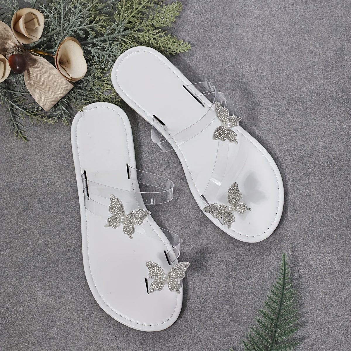 Stylish Butterfly Rhinestone Slides - Lightweight, Slip-On, Flat, Comfortable, Beach Vacation Essential - Perfect for Women of All Ages