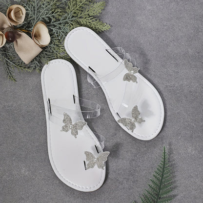 Stylish Butterfly Rhinestone Slides - Lightweight, Slip-On, Flat, Comfortable, Beach Vacation Essential - Perfect for Women of All Ages