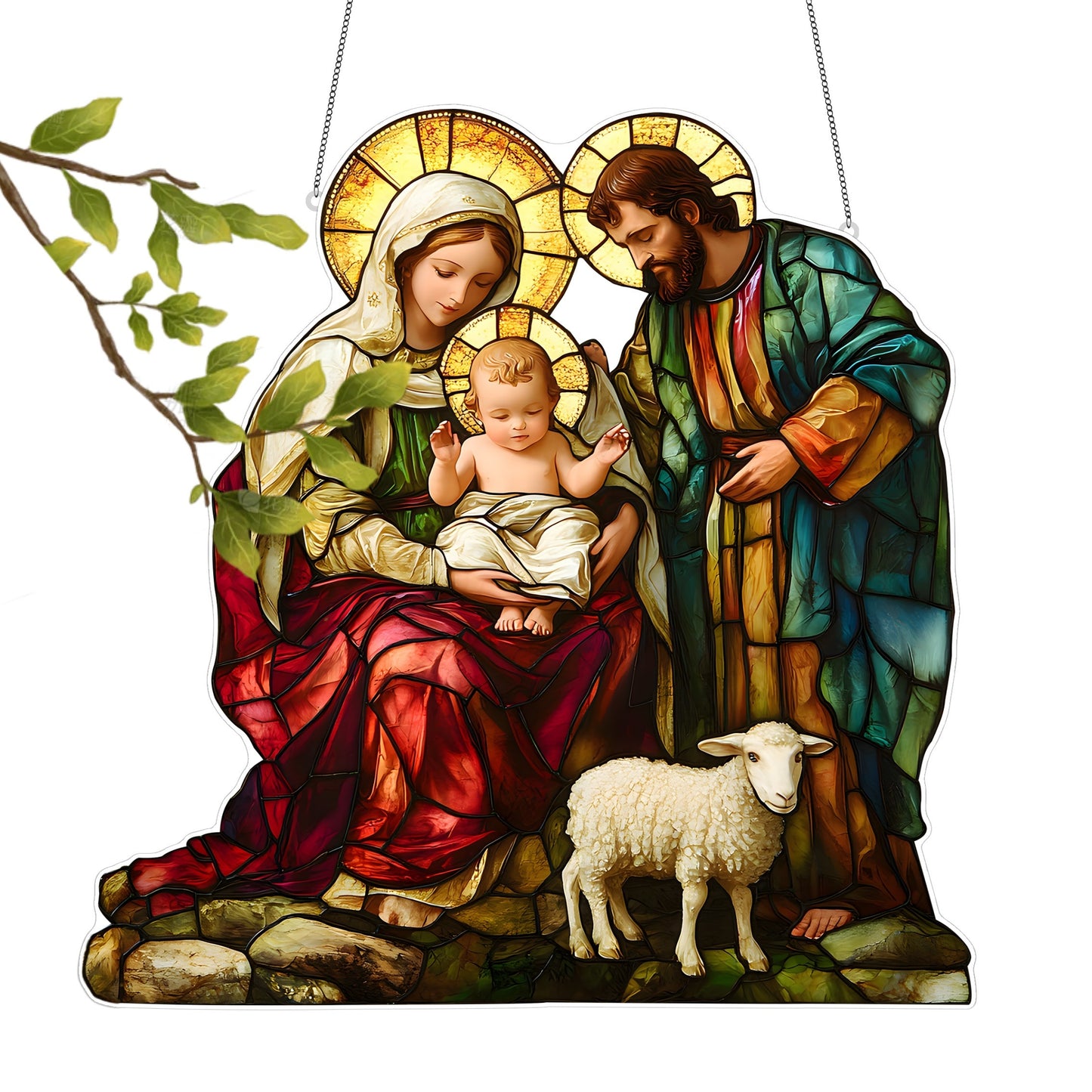 Holy Family Nativity Scene Suncatcher - 9"x9" Colorful Acrylic Window Hanging, Religious Decor for Home & Garden, Ideal Gift for Mom, Sisters, and Pastors