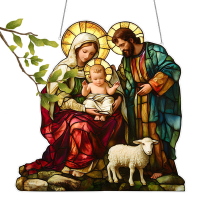 Holy Family Nativity Scene Suncatcher - 9"x9" Colorful Acrylic Window Hanging, Religious Decor for Home & Garden, Ideal Gift for Mom, Sisters, and Pastors