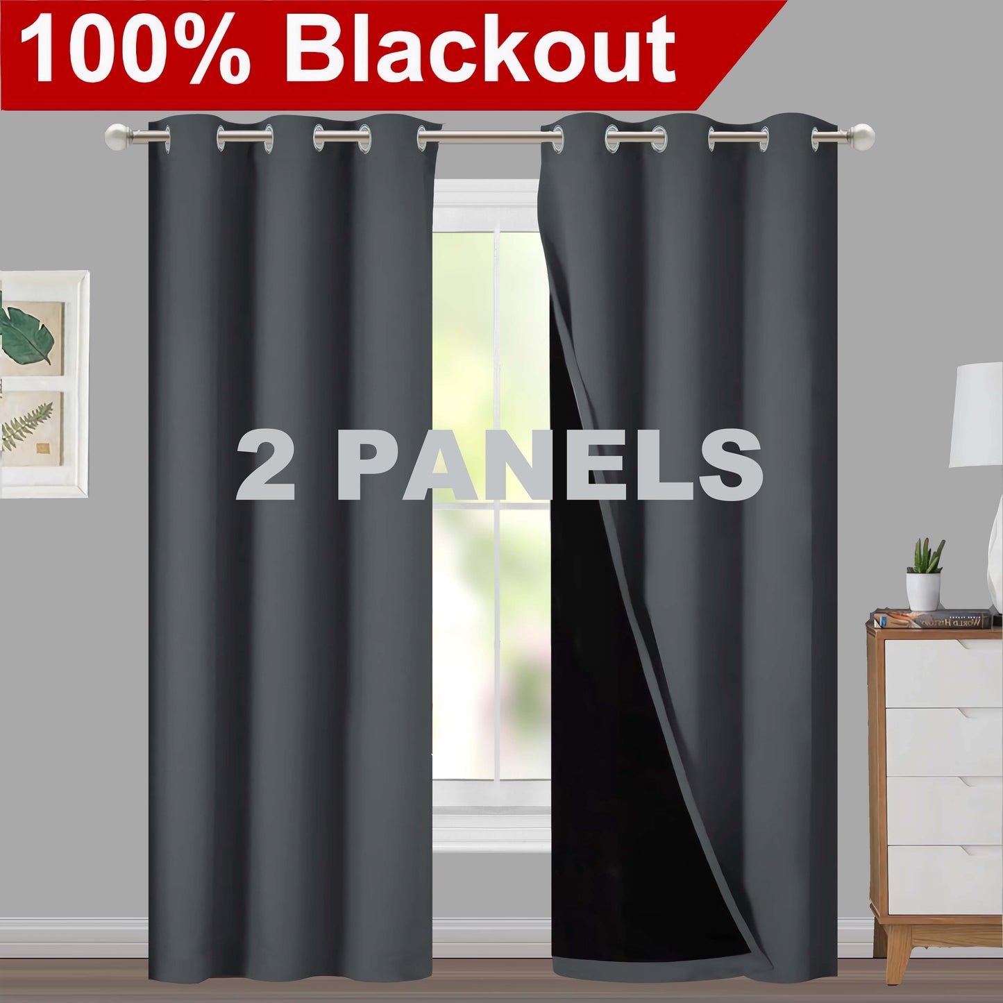 1pc Classic Blackout Curtains with Grommet Top - Thermal Insulated, Non-Bleachable Fabric for Living Room, Bedroom, Kitchen, Bathroom - Stylish Home Decor
