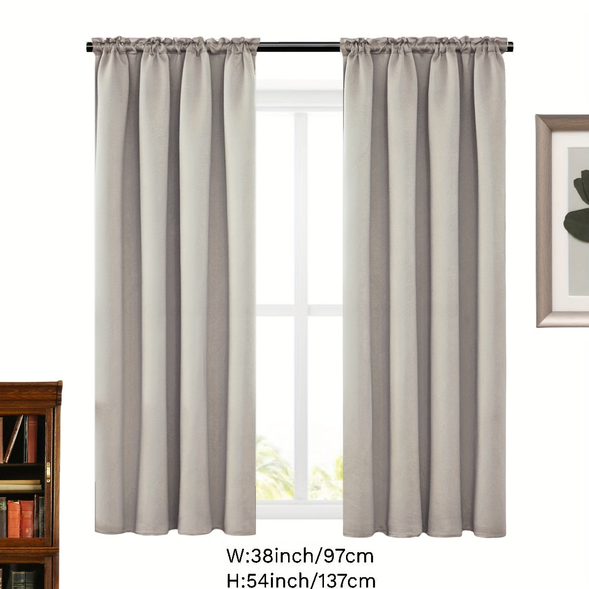 2 Panels Solid Color Simple Rod Pocket Curtain Light Filtering Curtains, Suitable For Living Room, Office Home Decor