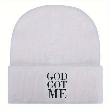 1pc Unisex Embroidered GOD GOT ME Knitted Beanie Hat - Skullies & Beanies with Unique Design, Ideal Gift Choice for Men and Women
