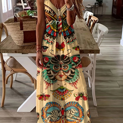 Chic Animal Print Spaghetti Strap V-Neck Cami Dress - Lightweight & Flowy Vacation Sundress for Women