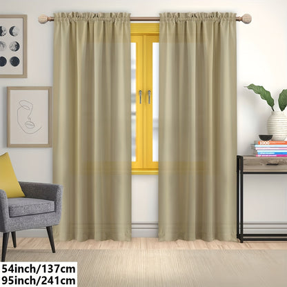 2 Panels Solid Color Light Filtering Curtains - Rod Pocket Design for Easy Installation, Softens Natural Light, and Provides Privacy - Perfect for Living Room, Office, Bedroom, and Home Decoration