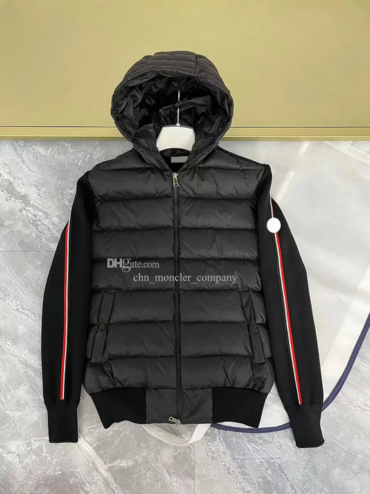 New Arm Colorful Stripes Mens Down Jacket Autumn Winter Hooded men knit jacket Arm Badge knitted jacket Size M--3XL