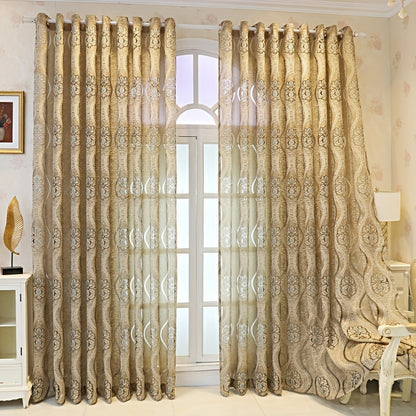 1pc Luxurious Golden Jacquard Window Curtain - Elevate Your Space with Elegant Patterns, Soft Texture, and Sunlight Filtering - Perfect for Living Room, Bedroom, and Balcony Home Decor